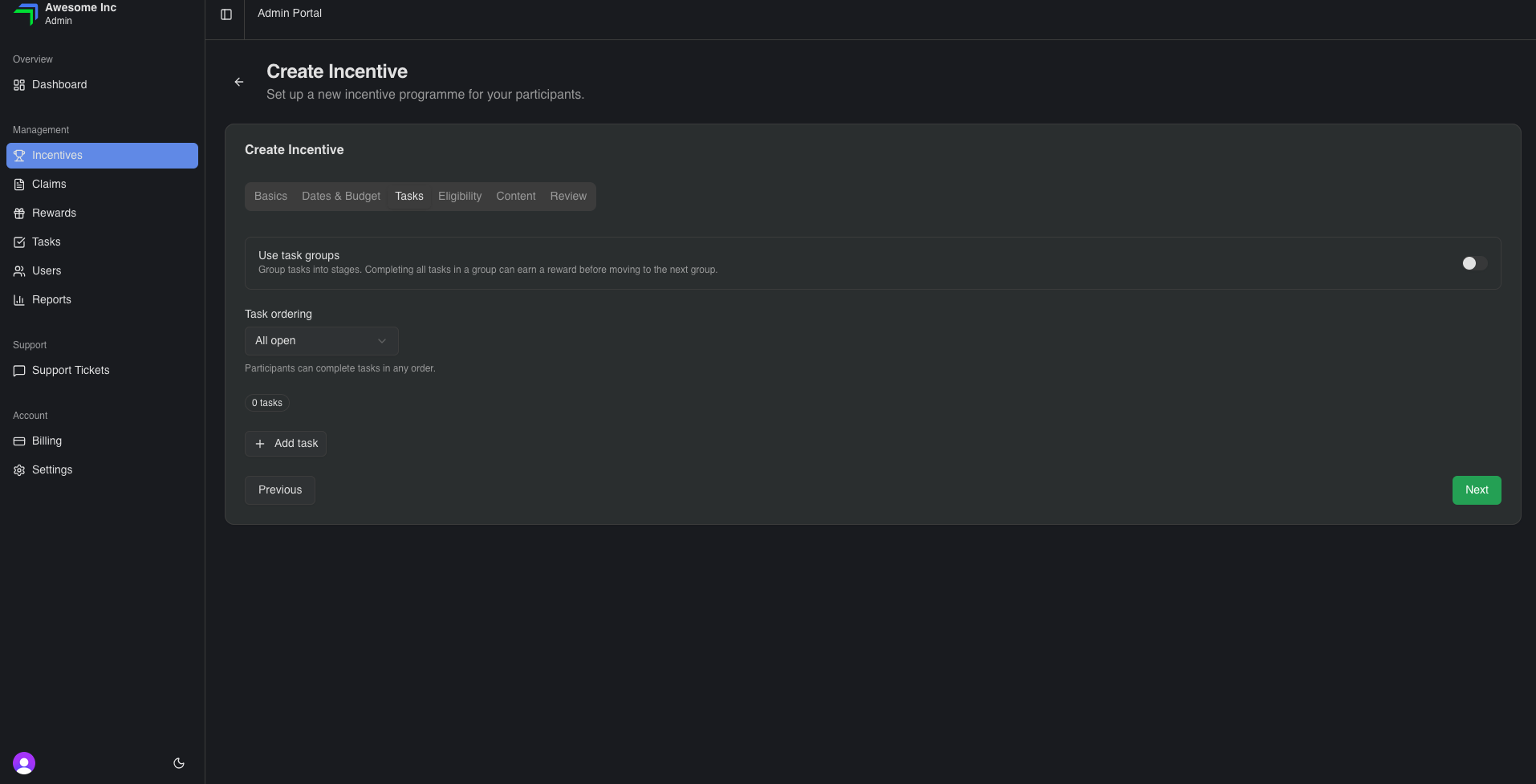Creating a task-based incentive in Incentivizer